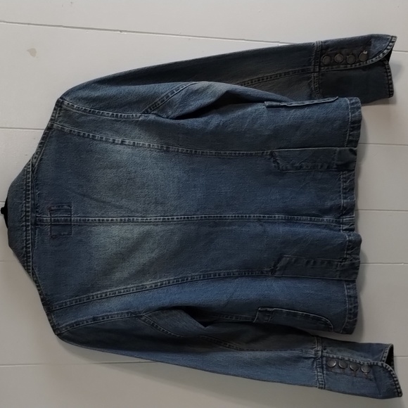 Rustic Denim Two Button Fitted Jean Jacket Blazer Vintage Medium Pockets - Picture 2 of 7